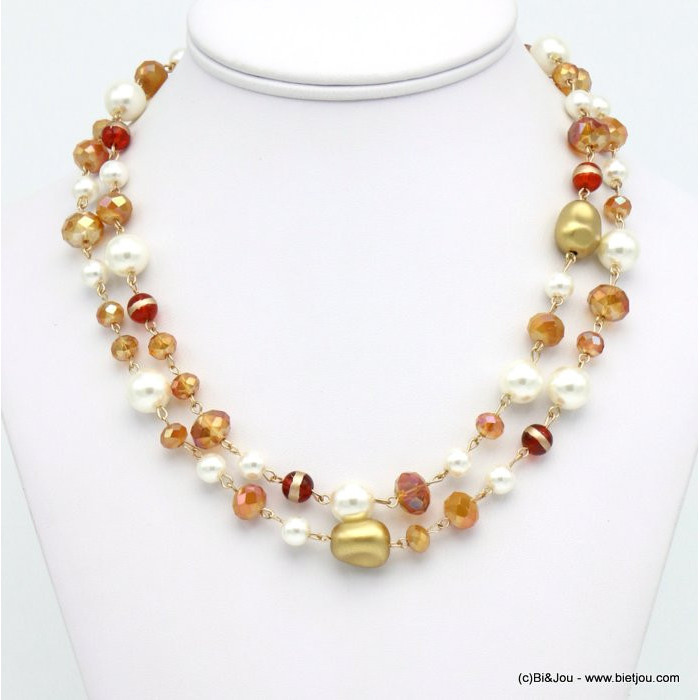 collier double-rangs imitation perle billes verre nuggets ccb cristal femme 0119666