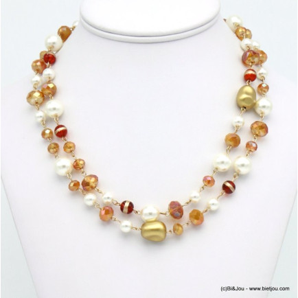 collier double-rangs imitation perle billes verre nuggets ccb cristal femme 0119666