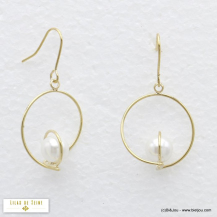 boucles d'oreilles minimaliste métal imitation perle femme 0320167