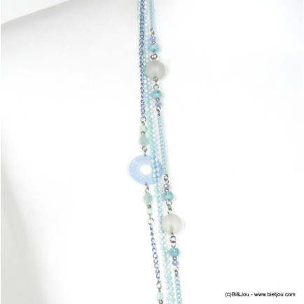 sautoir multi-rangs filigrane bille verre opaque métal cristal chaîne à bille femme 0117349 bleu