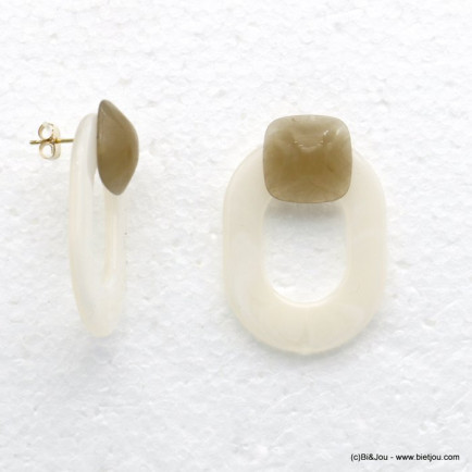 boucles d'oreilles vintage géométrique anneau résine mate marbrée femme 0320109