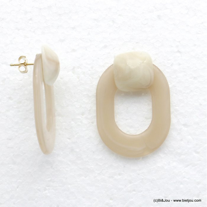 boucles d'oreilles vintage géométrique anneau résine mate marbrée femme 0320109