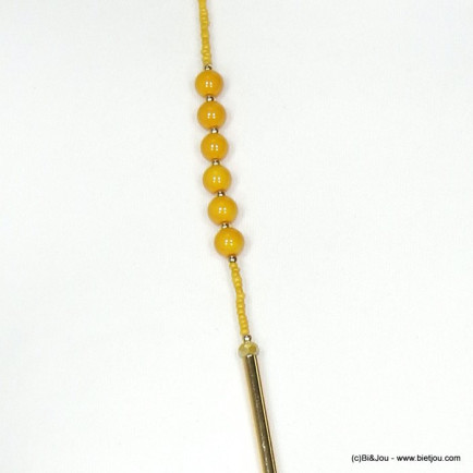 sautoir billes verre tubes métal perles rocaille cristal femme 0119294 jaune