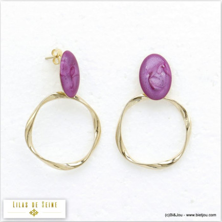 boucles d'oreilles vintage émail anneau torsadé métal femme 0320101