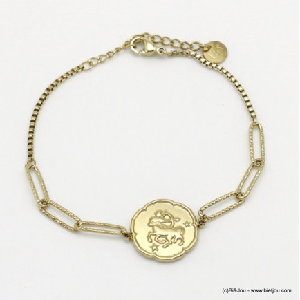 12 bracelets signes astrologique zodiaque constellation acier inoxydable + coussin de présentation offert 0220095 doré