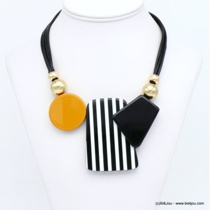 collier plastron pendentif résine coloré bille ccb cordons coton ciré femme 0120010