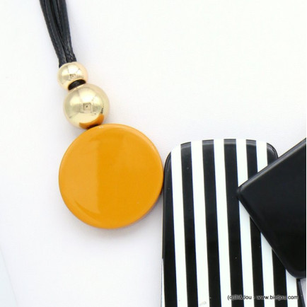 collier plastron pendentif résine coloré bille ccb cordons coton ciré femme 0120010 noir