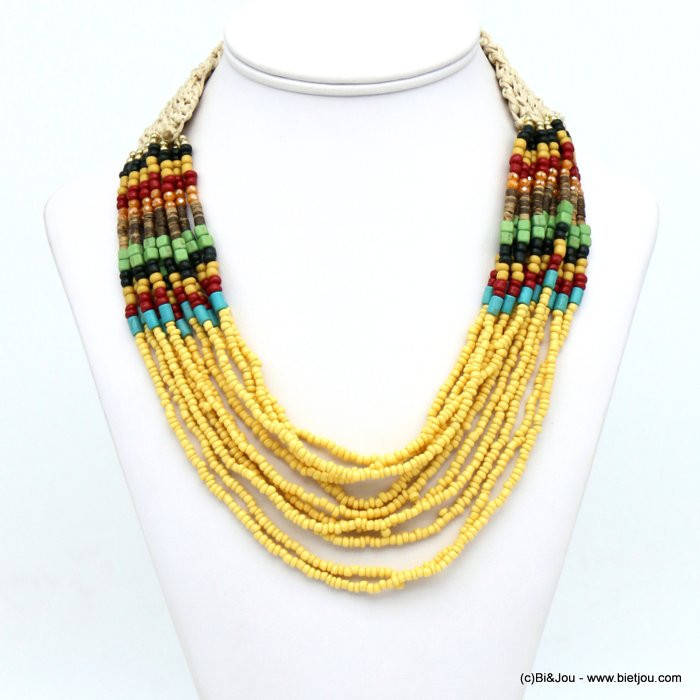 collier plage multi-brins perles rocaille multicolore coton tressé femme 0120023
