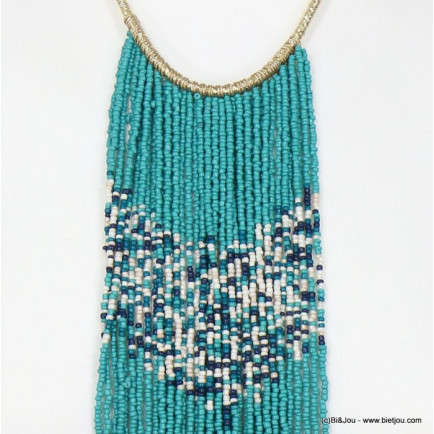 collier plage plastron cascade perles rocaille multicolore femme 0120022 bleu