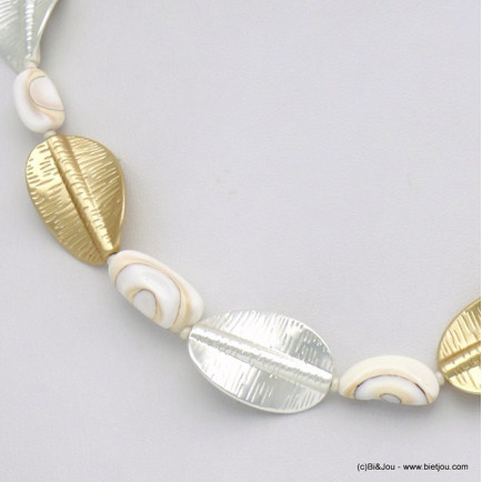 collier de plage éclats nacre et ovale métal ondulé femme 0120082 doré/argenté