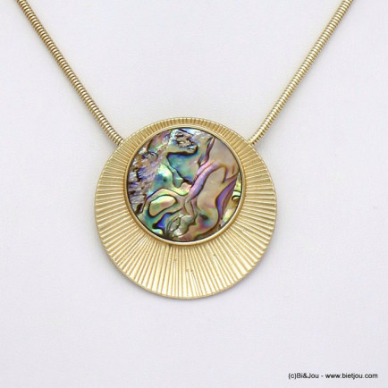 collier pendentif rond abalone ormeau métal femme 0120085 doré