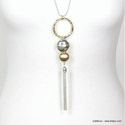 sautoir pendentif anneaux pièces métal tricolore femme 0119295 argenté
