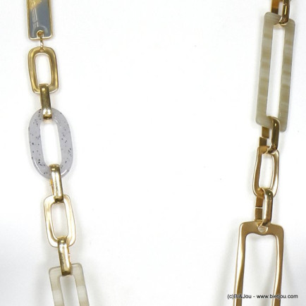 sautoir vintage anneaux rectangulaires résine métal émail femme 0120104 gris clair