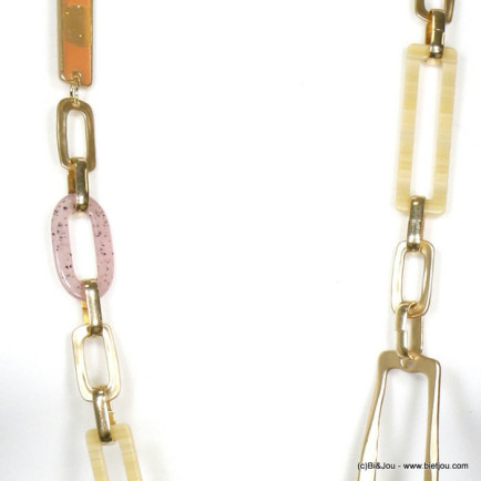 sautoir vintage anneaux rectangulaires résine métal émail femme 0120104 rose nude