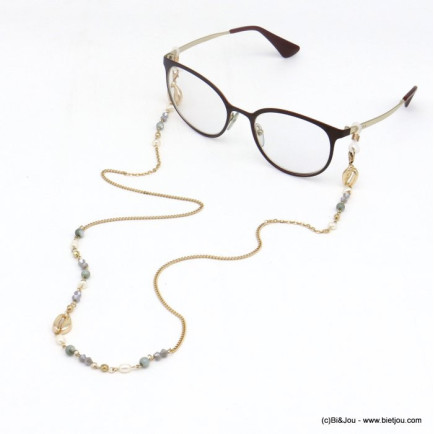 chaîne lunettes coquillage cauri métal perle eau douce pierre cristal 0120112