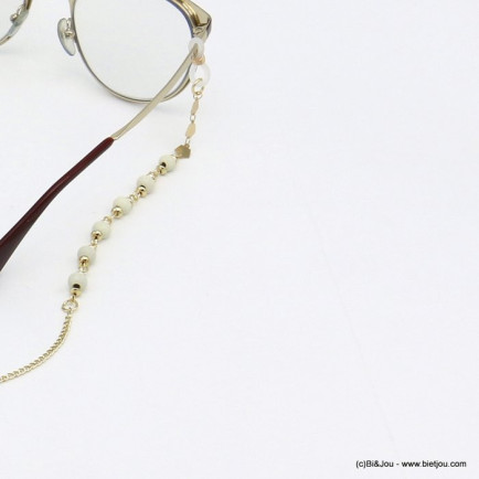 chaîne lunettes billes bois intercalaires pentagone métal femme 0620047 blanc