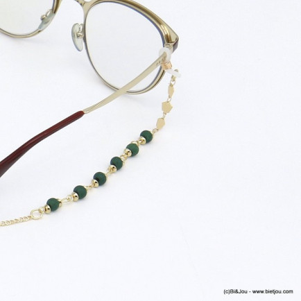 chaîne lunettes billes bois intercalaires pentagone métal femme 0620047 vert foncé