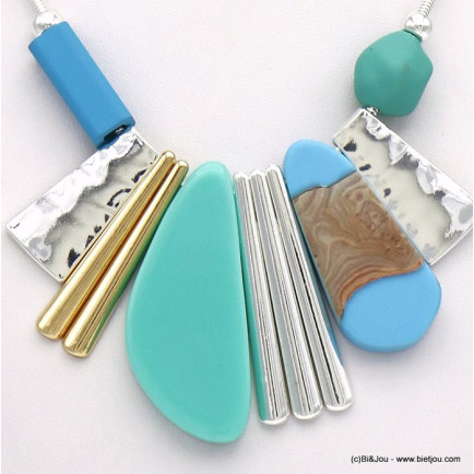 collier plastron vintage géométrique résine colorée métal femme 0120084 bleu turquoise