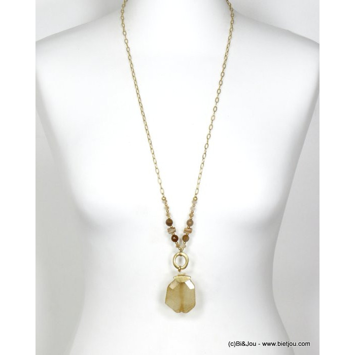 sautoir pendentif pierre agate cristal anneau métal vieilli femme 0120097