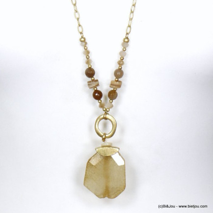 sautoir pendentif pierre agate cristal anneau métal vieilli femme 0120097 taupe
