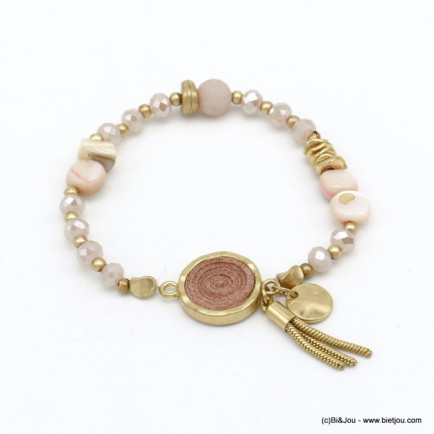 bracelet plage élastique cristal pierre nacre suédine métal vieilli pompon chaînette serpent femme 0220088