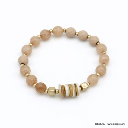 bracelet plage élastique pierre naturelle nacre métal femme 0220090