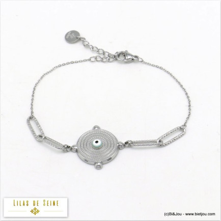 bracelet cabochon oeil acier inoxydable chaîne maille rectangulaire femme 0220046