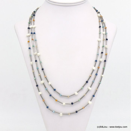 collier plage multi-rangs perles eau douce tubes verre cristal 0120132