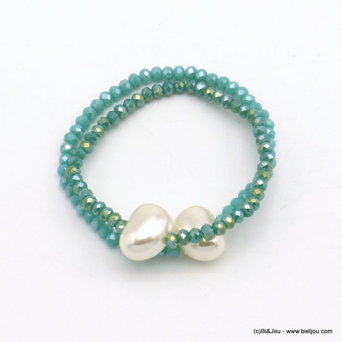 double bracelet plage élastique imitation perle cristal coloré 2-tons femme 0218039