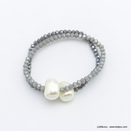 double bracelet plage élastique imitation perle cristal coloré femme 0218039