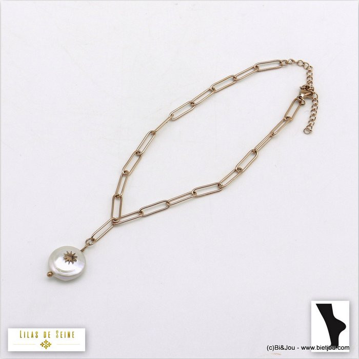 bracelet cheville plage acier inoxydable étoile polaire coquillage chaîne maille rectangulaire femme 0220105