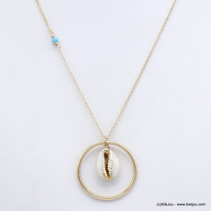 collier plage pendentif coquillage cauri anneau métal femme 0120134 doré