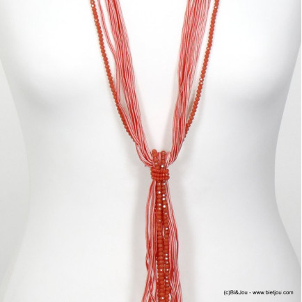 sautoir multi-brins cordons polyester cristal femme 0118084 rouge corail