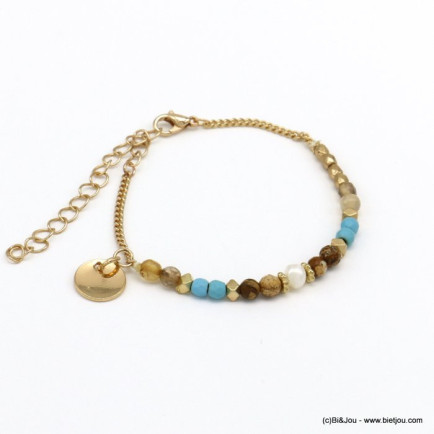 bracelet plage billes pierre cristal coloré perle eau douce pampille métal femme 0220133