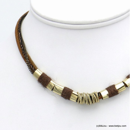 collier multibrin casual métal suédine polyester femme 0120538 marron