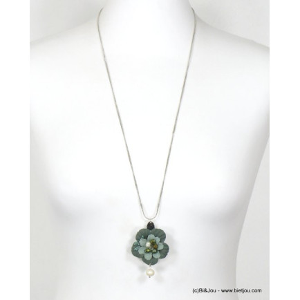 sautoir bohème minimaliste pendentif fleur tissu cristal imitation perle femme 0115742