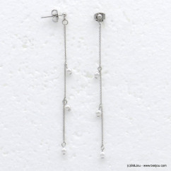 boucles d'oreilles minimaliste perles chaîne métal femme 0319722