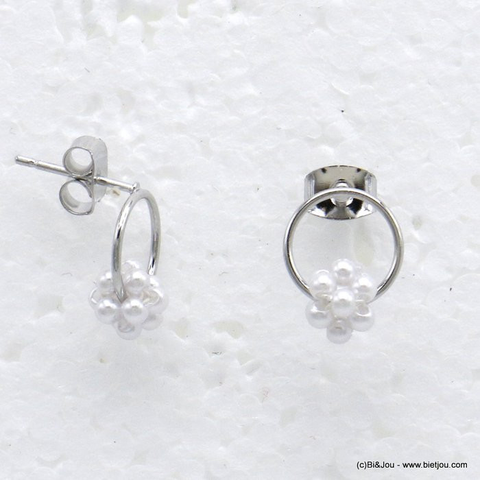 puces d'oreilles minimaliste grappe perles anneau métal femme 0319724
