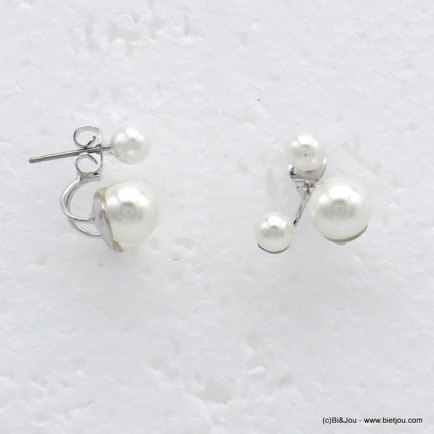 boucles d'oreilles sous-lobe minimaliste imitation perles asymétriques femme 0319725
