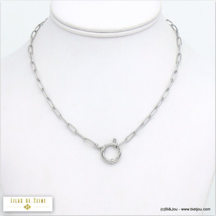 collier chaîne maille rectangulaire en acier inoxydable avec fermoir à ressort 0120501