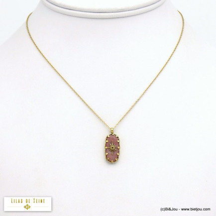 collier pendentif agate pierre soleil acier inoxydable femme 0120525