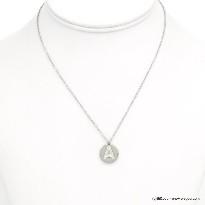 collier lettre initiale A acier inoxydable strass 0120591