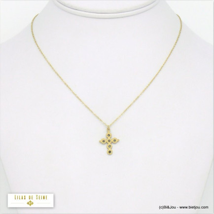 collier croix strass acier inoxydable femme  0120564