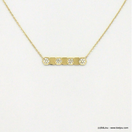 collier suite d'héxagones acier inoxydable strass femme 0120563 blanc