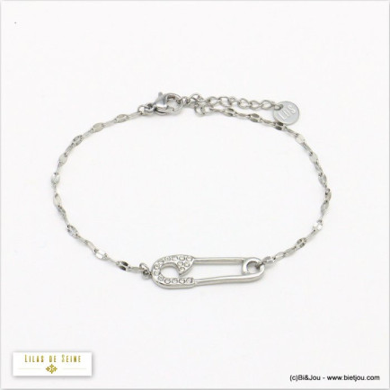 bracelet épingle à nourrice strass acier inoxydable femme 0220541