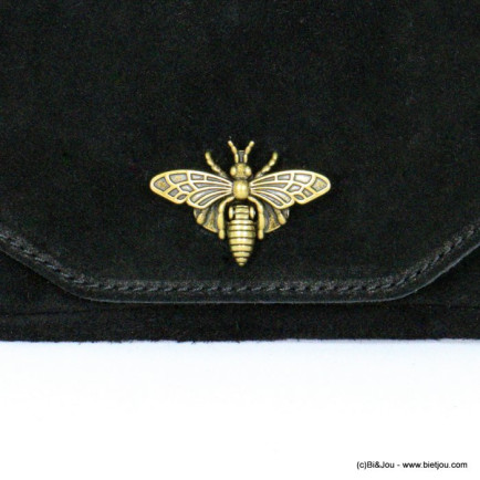 sac à bandoulière chaîne CUIR façon daim fermoir abeille 0920546 noir