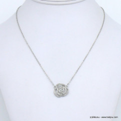 collier fleur rose métal strass femme 0115193