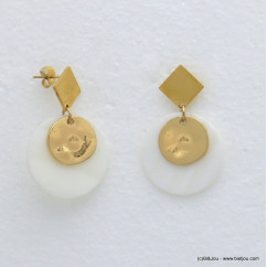 boucles d'oreilles bouton nacre métal femme 0321065