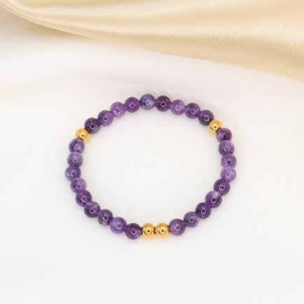 bracelet élastique billes 6mm pierre naturelle femme 0221032 violet