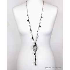 sautoir contemporain pompons fils anneaux métal cristal perles rocaille femme 0121576